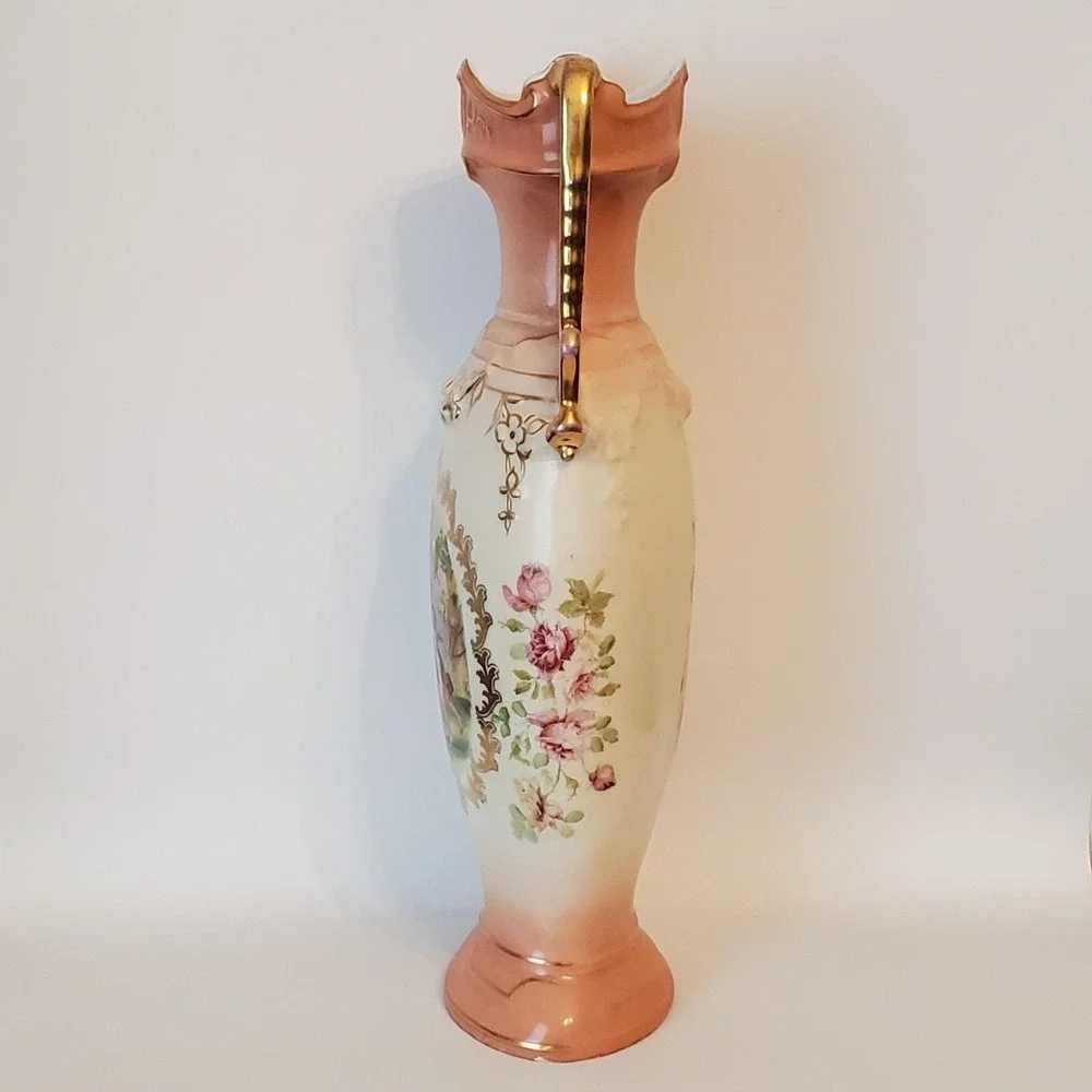 Antique Bohemian Handled Urn Vase Victoria Austria Porcelain Signed Kaufmann 12